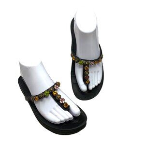 Albano Black Satin Leather Bejeweled Toe Post Sandals‎